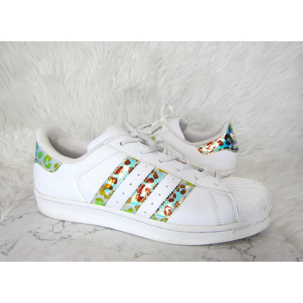 Adidas Superstar Iridescent Cheetah Print Shell Top Sneakers White BB9253 Size 7